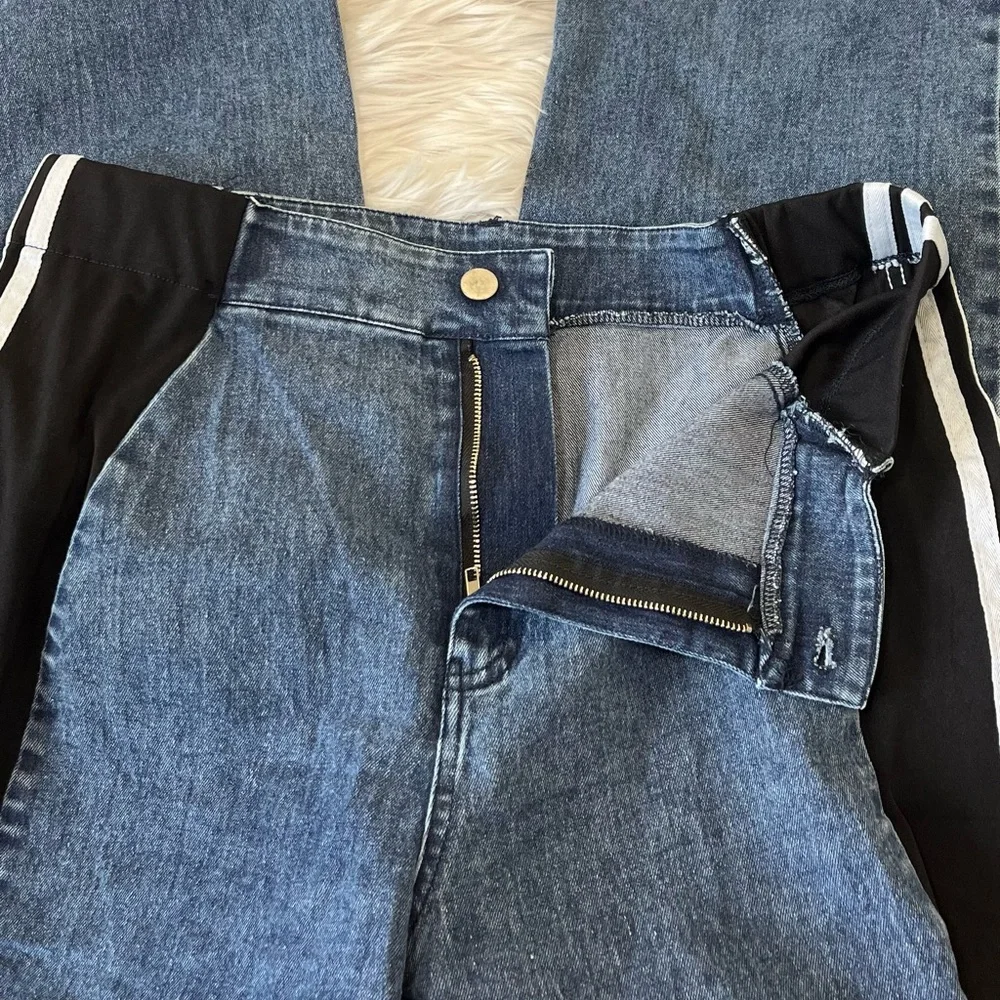 Jeans with Patchwork Three Stripes High Waisted  Color Block Wide Leg size Large - Picture 8 of 10